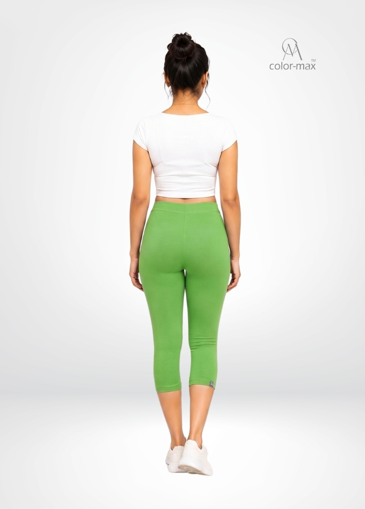 LEAF GREEN - Premium Cotton Lycra Capri Leggings - Hover